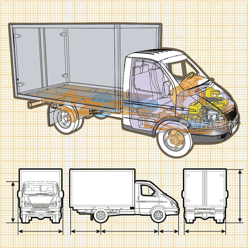 交货/货运卡车信息图剖面图